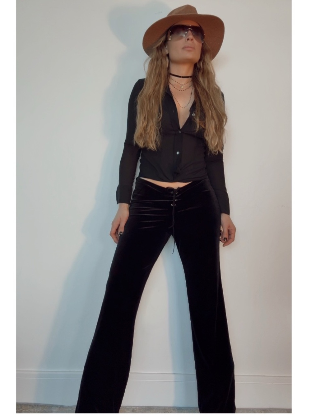 Maria Gabrielle Black Velvet Lace Up Pants Medium Y2K